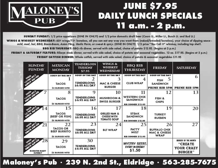 Lunch Specials At Maloney's Pub Eldridge, IA A FamilyFriendly Place